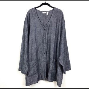 J.Jill Long Sleeve Button-Front Linen Tunic Top 4X